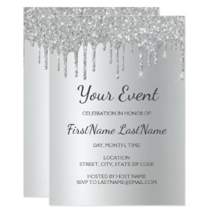 Silver Dripping Glitter Sweet 16 Bridal Shower Invitation