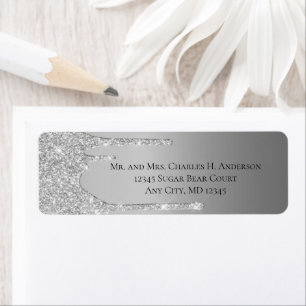 Silver Dripping Glitter Wedding Return address Label