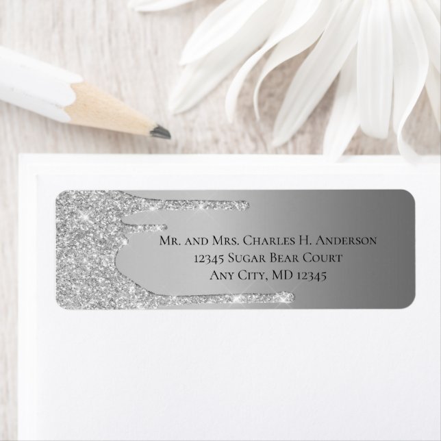 Silver Dripping Glitter Wedding Return address Return Address Label (Insitu)