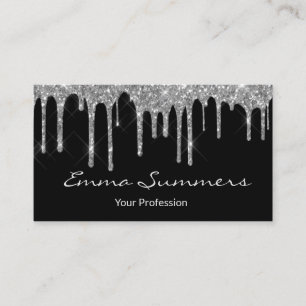 Silver Drips Black Elegant Unique Custom Business Card