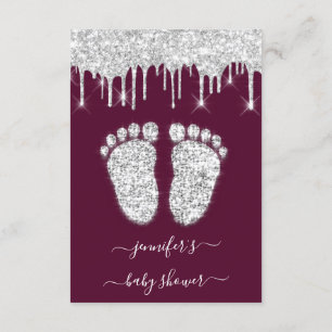 Silver Drips Burgundy Baby Boy Shower Feet Invitation