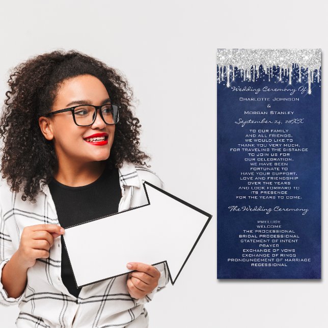  Silver Drips Event Wedding Program Formal Blue (Silver Drips Event Wedding Program Formal Blue)