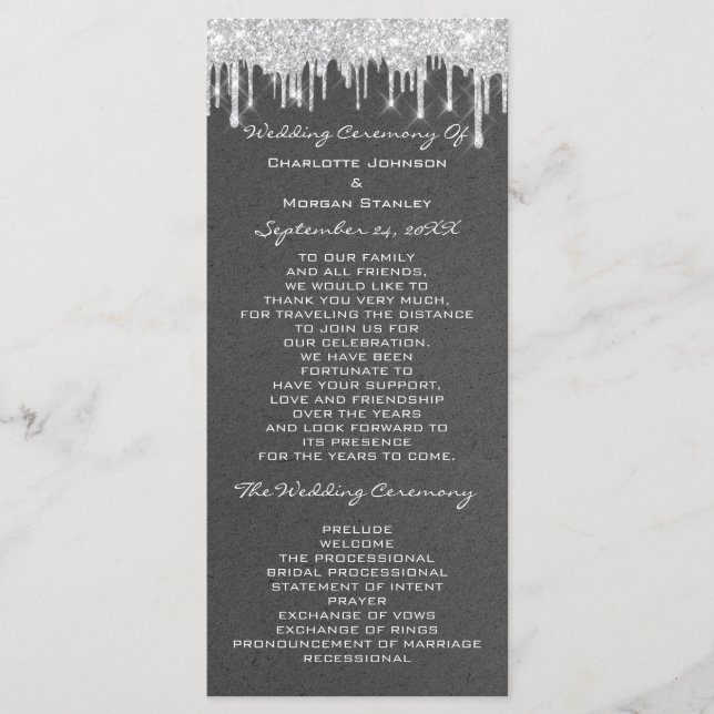 Silver Drips Event Wedding Program Formal Kraft (Front)