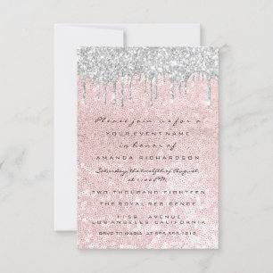 Silver Drips Pink Wedding Bridal Sweet 16th Invitation