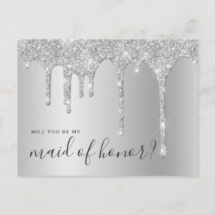 Silver drips will you be my maid of honour invitation postcard