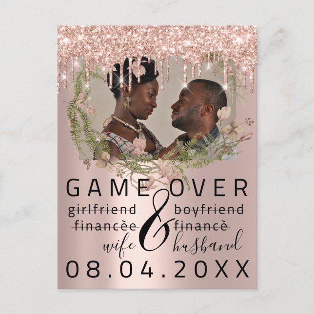 Silver DripsFunny Save The Date Florals Photo Postcard (Front)