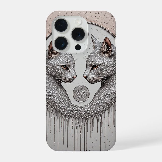 Silver Dual Cats With Symmetrical Faces iPhone Case (Back)