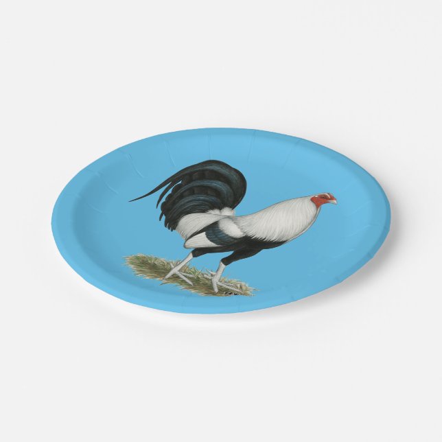 Silver Duckwing Gamecock Paper Plate (Angled)