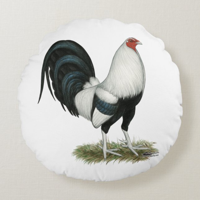 Silver Duckwing Gamecock Round Cushion (Front)