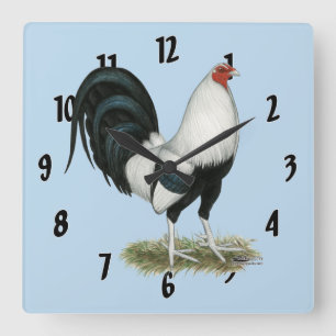 Silver Duckwing Gamecock Square Wall Clock