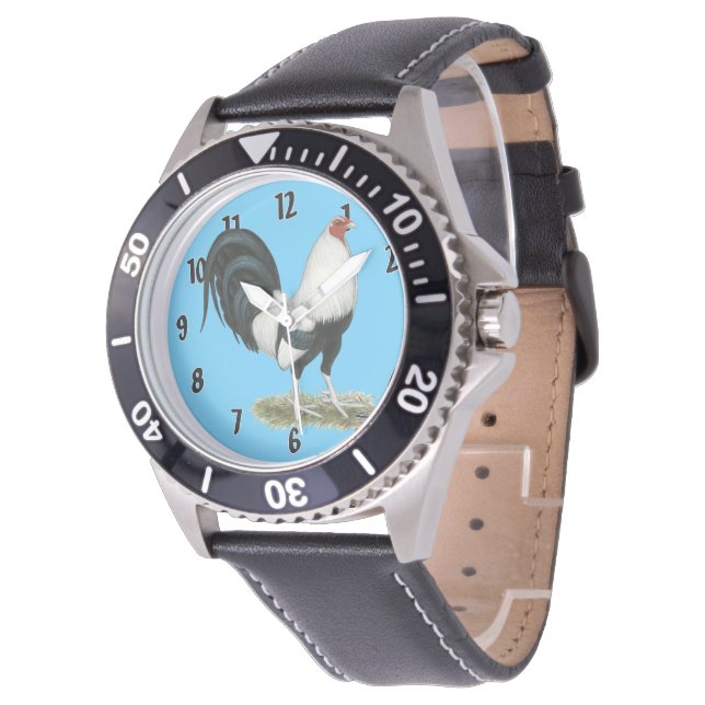 Silver Duckwing Gamecock Watch (Angled)