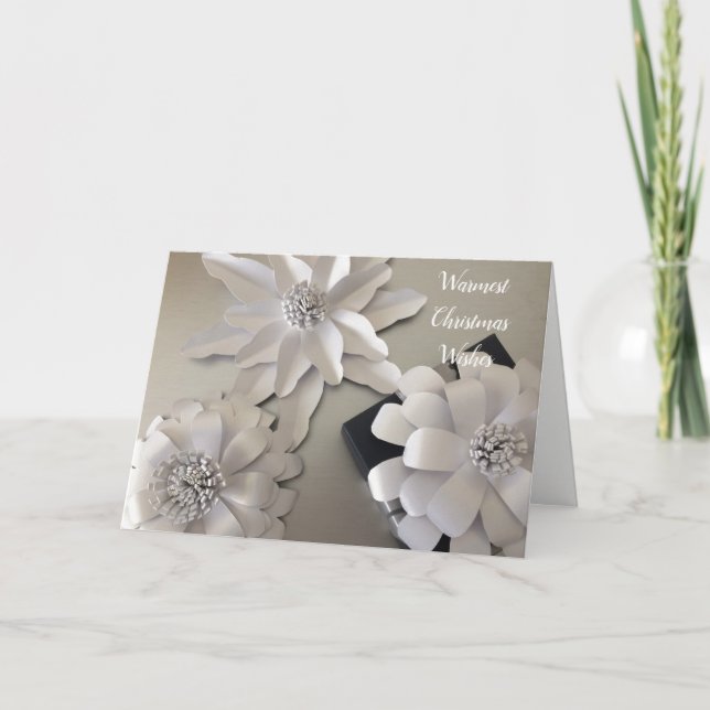 Silver Dusted Christmas Flowers Holiday Card (Front)