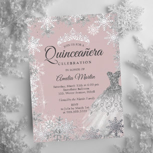 Silver Dusty Pink Winter Snowflake Quinceanera