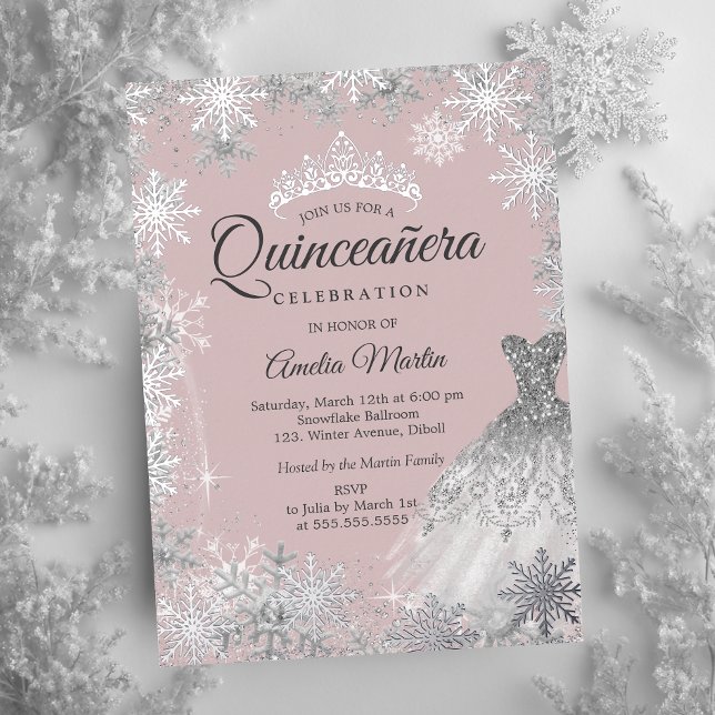 Silver Dusty Pink Winter Snowflake Quinceanera (Creator Uploaded)