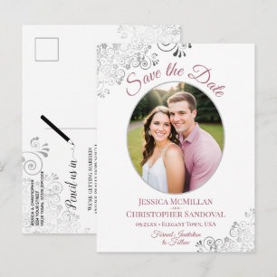 Silver & Dusty Rose Wedding Save the Date Photo Announcement Postcard