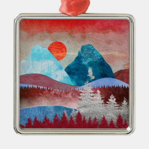 Silver Eagle Landscape Metal Ornament