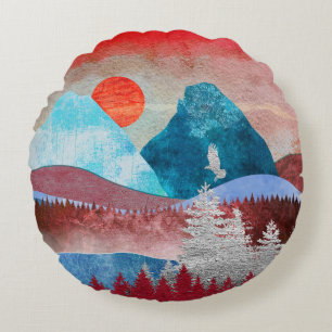 Silver Eagle Landscape Round Cushion