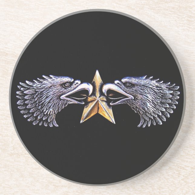 Silver Eagles with Gold Star Sandstone Coaster (Front)