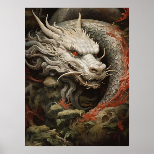 Silver Eastern Dragon Illustration Print/ Poster (Front)