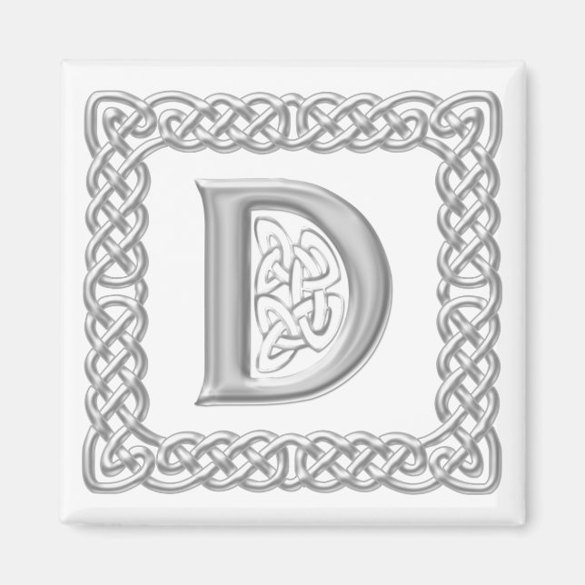 Silver Effect Celtic Knot Monogram Letter D Magnet (Front)