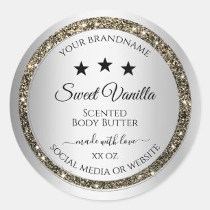 Silver Effect Gold Glitter Product Packaging Label