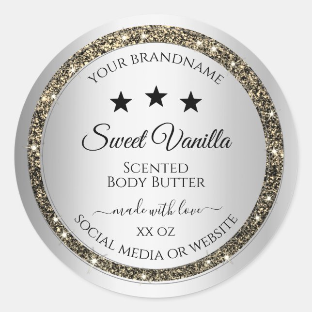 Silver Effect Gold Glitter Product Packaging Label (Front)