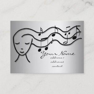 silver effect music girl business card