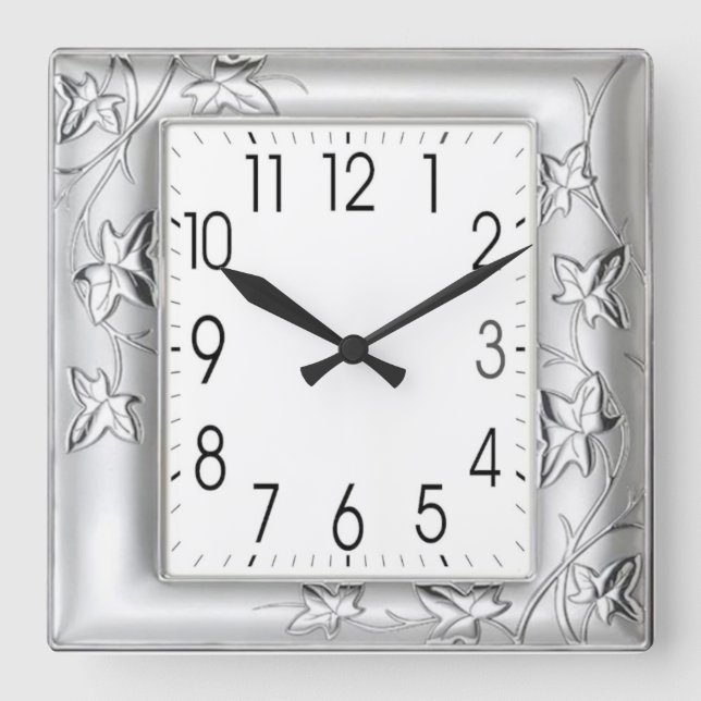 Silver effective square wall clock (Front)