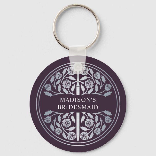Silver Eggplant Bridesmaid Royal Wedding Gift Key Ring (Front)