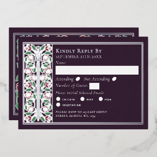 Silver Eggplant Medieval Floral Sword Wedding RSVP