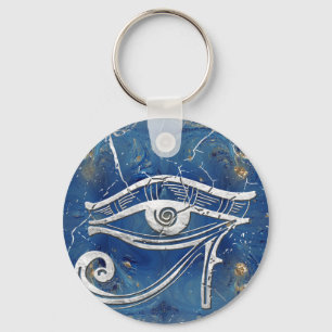 Silver Egyptian Eye of Horus  on blue marble Key Ring