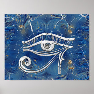 Silver Egyptian Eye of Horus  on blue marble Poster