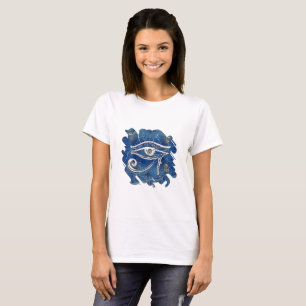 Silver Egyptian Eye of Horus on blue marble T-Shirt