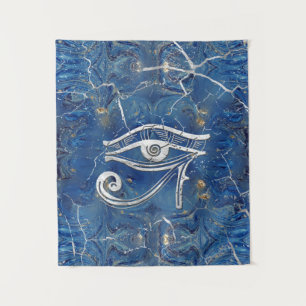 Silver Egyptian Eye of Horus  on blue marble Tapestry