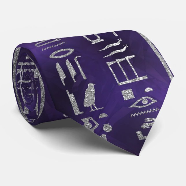 Silver Egyptian hieroglyphics pattern Tie (Rolled)