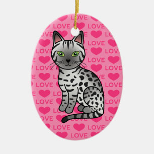 Silver Egyptian Mau Cat Illustration Ceramic Ornament