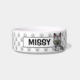 Silver Egyptian Mau Cat Illustration With Name Bowl