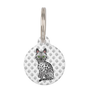 Silver Egyptian Mau Cute Cartoon Cat & Pet's Info Pet Tag