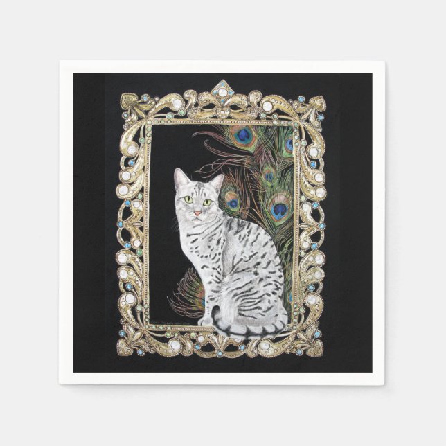 Silver Egyptian Mau Napkin (Front)