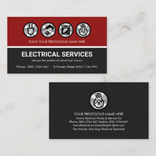 Silver Electrical Icons On Red Grey Layers Business Card