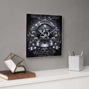 Silver Elegance: 25th Anniversary Square Wall Clock
