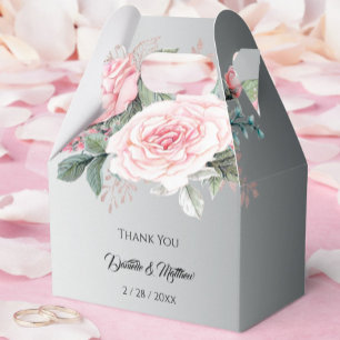 Silver Elegance and Pink Roses Wedding Favour Box