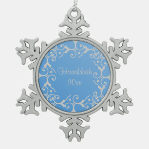 Silver Elegance Blue Hanukkah Snowflake Pewter Christmas Ornament
