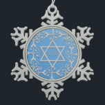Silver Elegance Blue STAR OF DAVID Hanukkah Snowflake Pewter Christmas Ornament<br><div class="desc">Lovely scroll design in silver over a blue gradient background.  A Star of David decorates the centre,  with the Jewish year inside.  Customise or remove the year.</div>