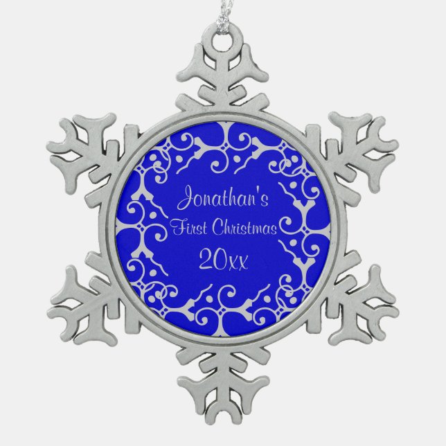 Silver Elegance First Christmas Snowflake Ornament (Front)