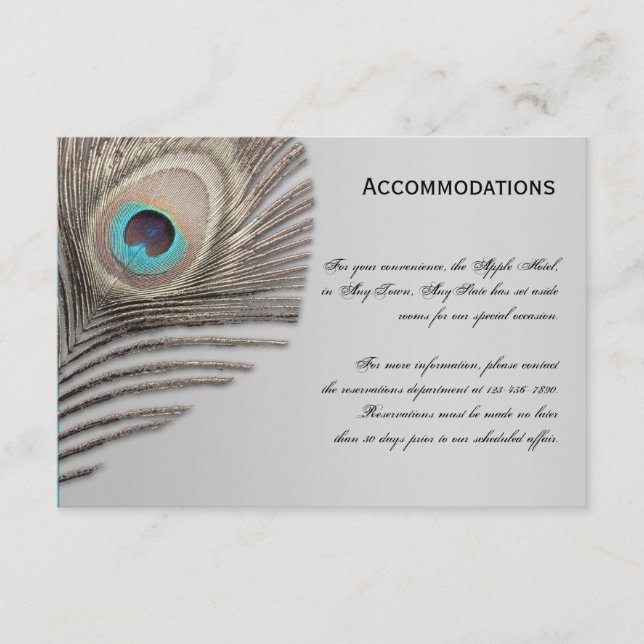 Silver Elegance Peacock Accomodations Card (Front)