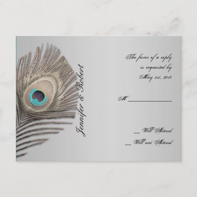 Silver Elegance Peacock RSVP Postcard (Front)