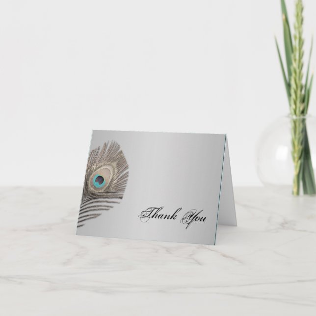 Silver Elegance Peacock Thank You Card (Front)