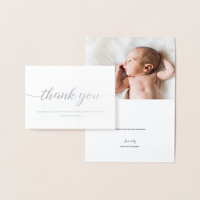 "Silver Elegance" Personalised Baby Baptism Thank  Foil Card (Display)