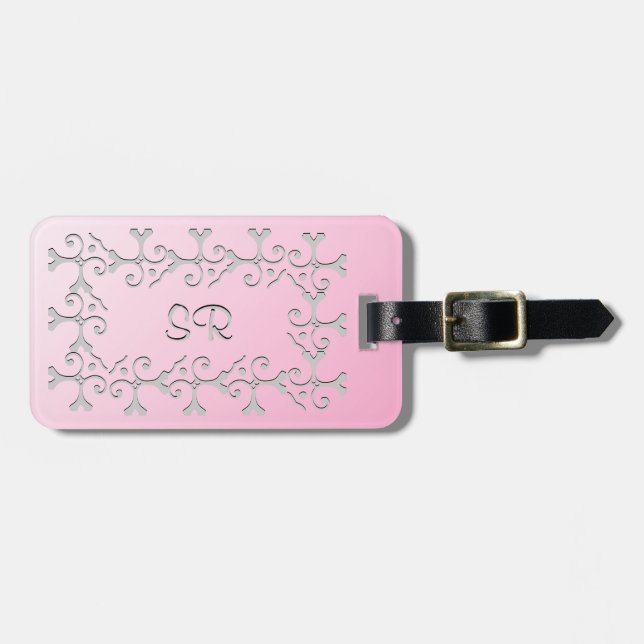 Silver Elegance Pink Personalised Luggage Tag (Front Horizontal)